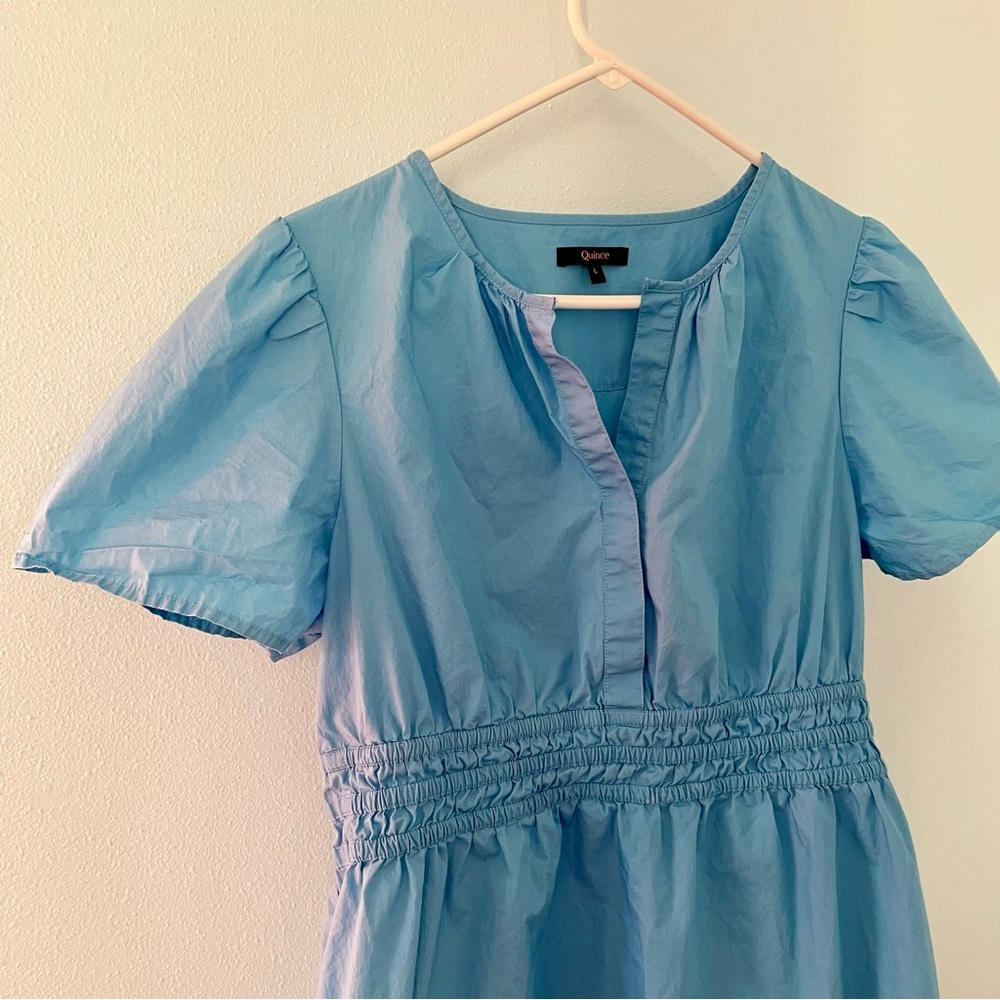 Quince Sky Blue Short Puff Sleeve Mini Dress - Picture 4 of 15